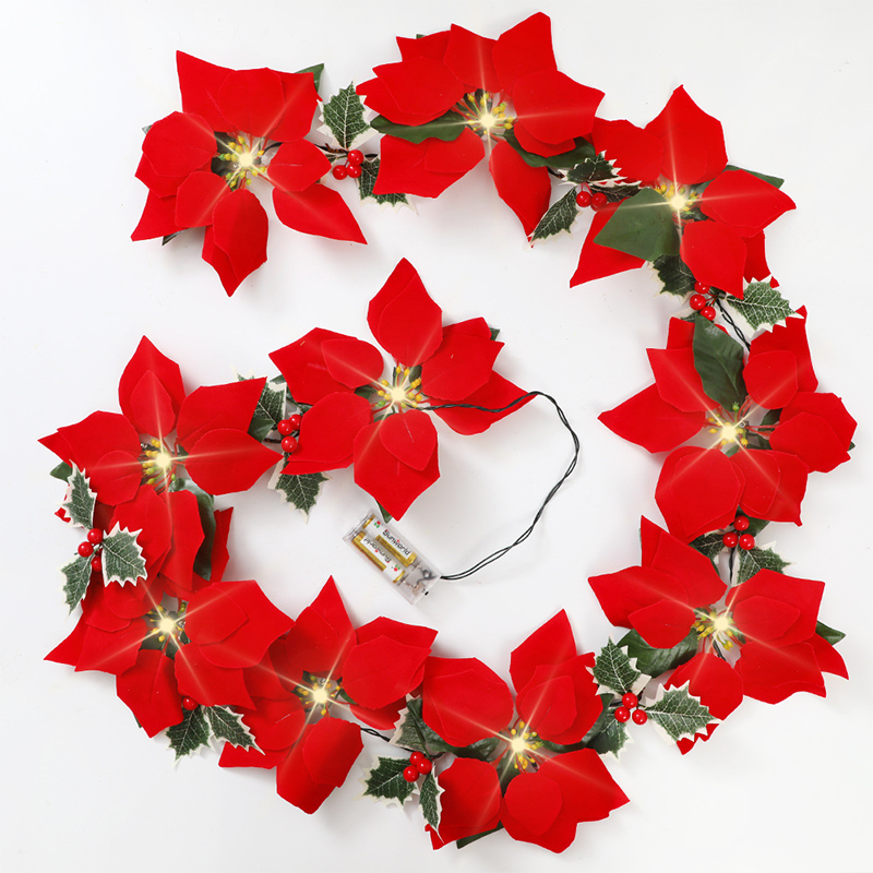 🎄 Christmas Poinsettia String Lights – Add a Warm Holiday Glow ✨