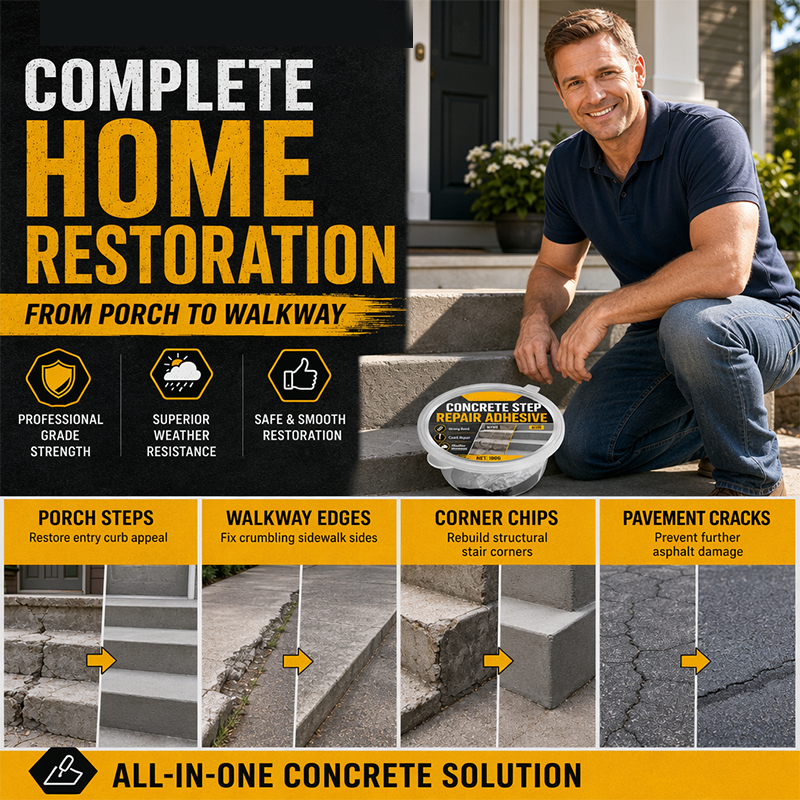🥳2026 HOT SALE🥳💞50K+ SOLD!🏠  Concrete Step Repair Adhesive – Permanently bonds cracked stairs & walkways. Weatherproof – resists heat, ice & rain. Walk safely again! 🛡️✨
