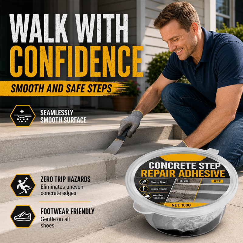 🥳2026 HOT SALE🥳💞50K+ SOLD!🏠  Concrete Step Repair Adhesive – Permanently bonds cracked stairs & walkways. Weatherproof – resists heat, ice & rain. Walk safely again! 🛡️✨