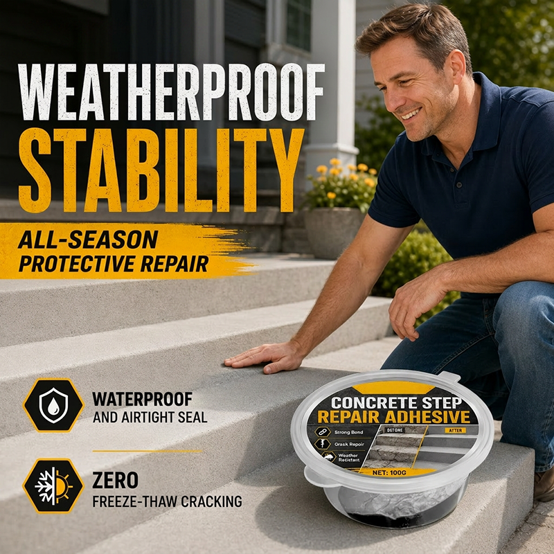 🥳2026 HOT SALE🥳💞50K+ SOLD!🏠  Concrete Step Repair Adhesive – Permanently bonds cracked stairs & walkways. Weatherproof – resists heat, ice & rain. Walk safely again! 🛡️✨