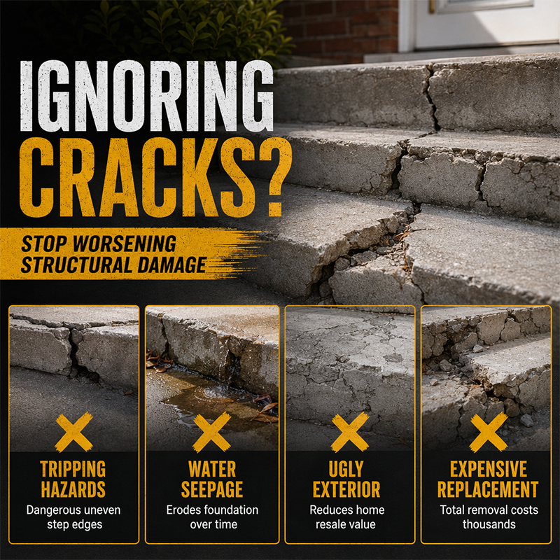 🥳2026 HOT SALE🥳💞50K+ SOLD!🏠  Concrete Step Repair Adhesive – Permanently bonds cracked stairs & walkways. Weatherproof – resists heat, ice & rain. Walk safely again! 🛡️✨