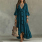 Women's Retro Ruffle V-Neck Dress with Bell Sleeves