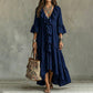 Women's Retro Ruffle V-Neck Dress with Bell Sleeves
