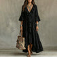 Women's Retro Ruffle V-Neck Dress with Bell Sleeves