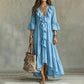 Women's Retro Ruffle V-Neck Dress with Bell Sleeves