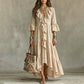 Women's Retro Ruffle V-Neck Dress with Bell Sleeves