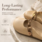 🌸Camellia Leather Mules – Closed‑Toe Slip‑On Flats with Polished Metal Floral Trim