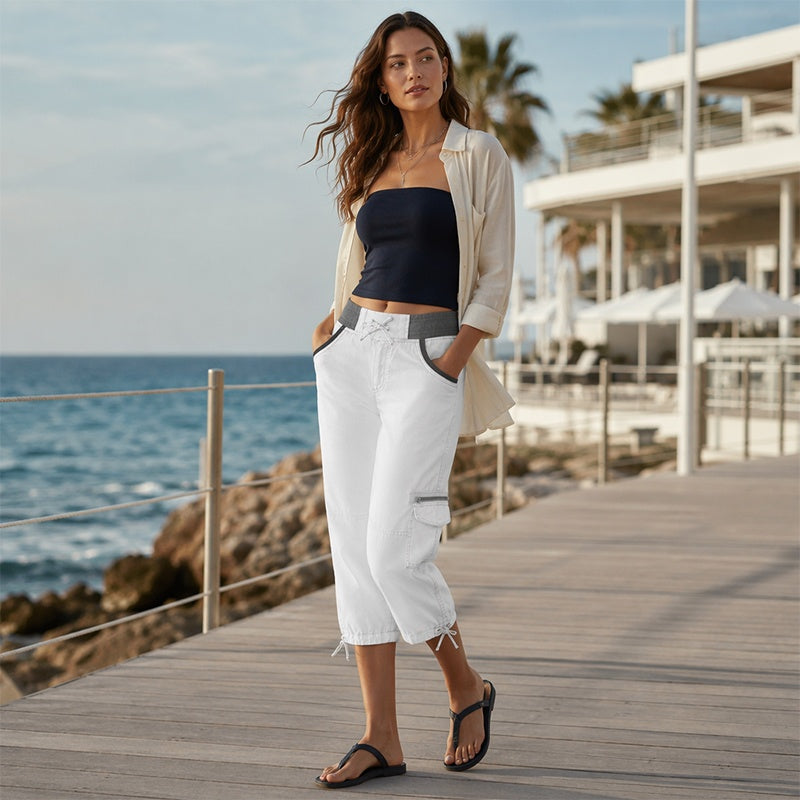 👖55% OFF NOW ! ✨Women's High-Waist Cargo Capri Pants – Breathable Cotton with Utility Pockets, Adjustable Cuffs Casual Summer Trousers