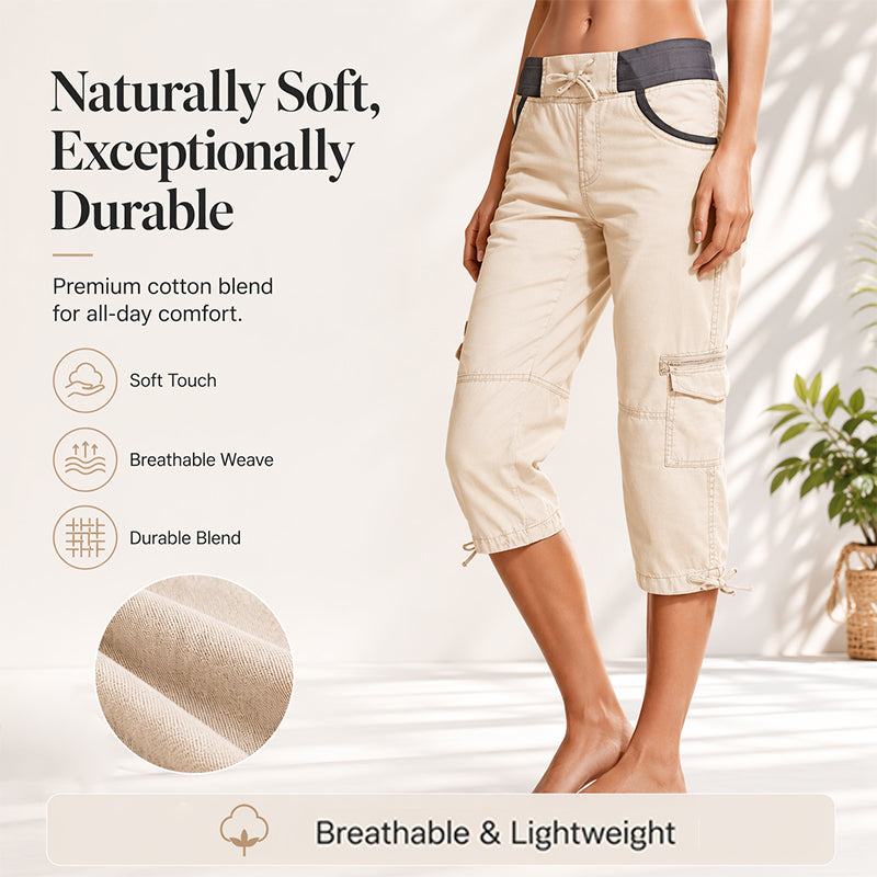 👖55% OFF NOW ! ✨Women's High-Waist Cargo Capri Pants – Breathable Cotton with Utility Pockets, Adjustable Cuffs Casual Summer Trousers