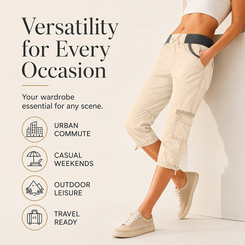 👖55% OFF NOW ! ✨Women's High-Waist Cargo Capri Pants – Breathable Cotton with Utility Pockets, Adjustable Cuffs Casual Summer Trousers