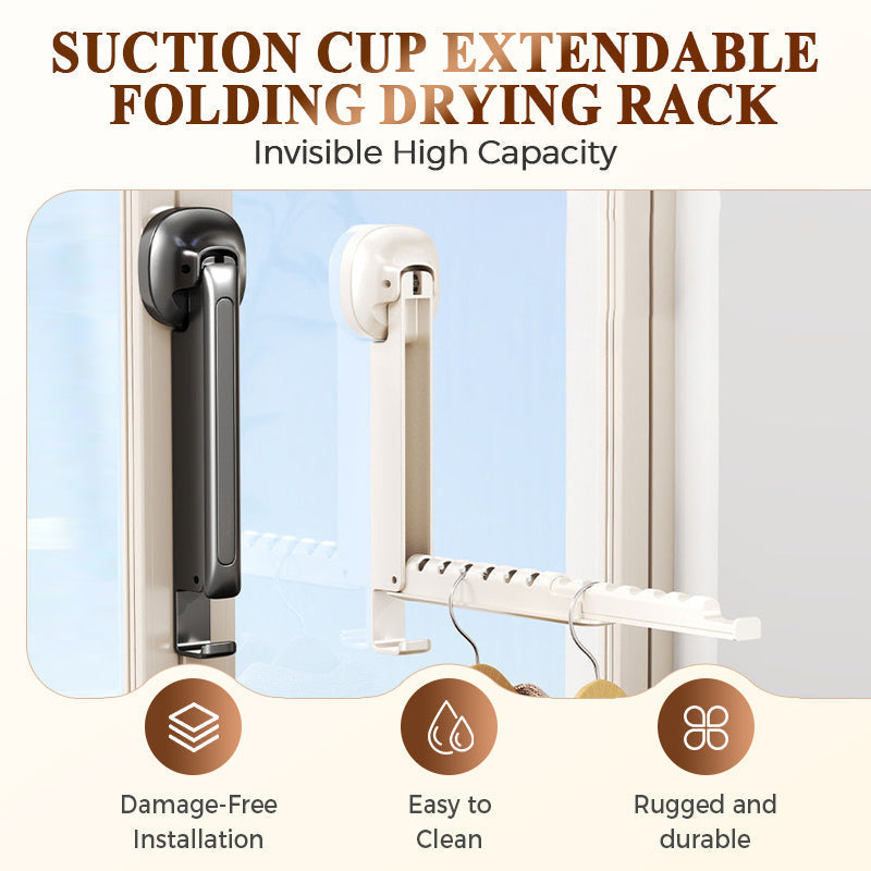 🔥Suction Cup Extendable Folding Drying Rack – No-Drill, Space-Saving, for Bathroom Balcony 👚