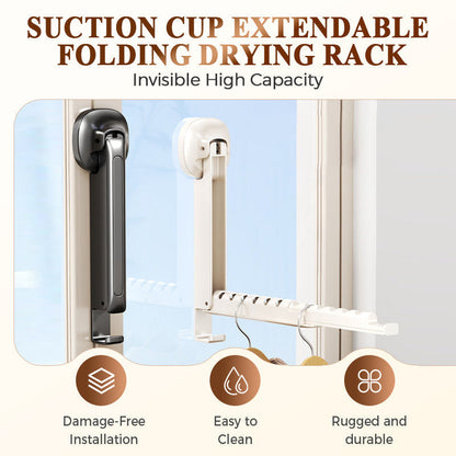 🔥Suction Cup Extendable Folding Drying Rack – No-Drill, Space-Saving, for Bathroom Balcony 👚