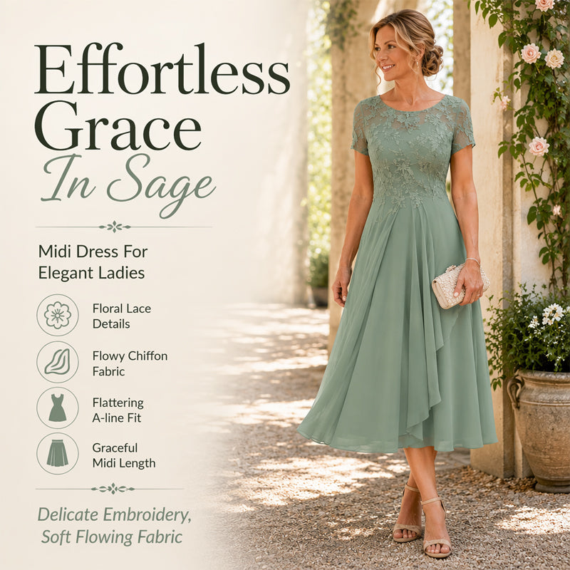 🎉 LIMITED TIME 50% OFF! 👗 Women’s Elegant Round Neck Dress – Lace Detail, Flowing Silhouette & Waist-Defining Fit 🌸