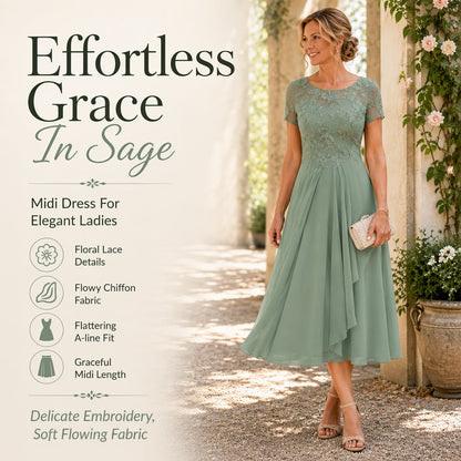 🎉 LIMITED TIME 50% OFF! 👗 Women’s Elegant Round Neck Dress – Lace Detail, Flowing Silhouette & Waist-Defining Fit 🌸