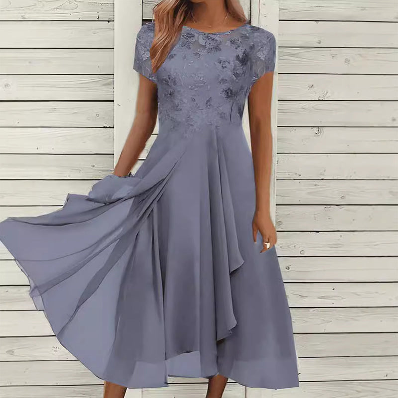 🎉 LIMITED TIME 50% OFF! 👗 Women’s Elegant Round Neck Dress – Lace Detail, Flowing Silhouette & Waist-Defining Fit 🌸
