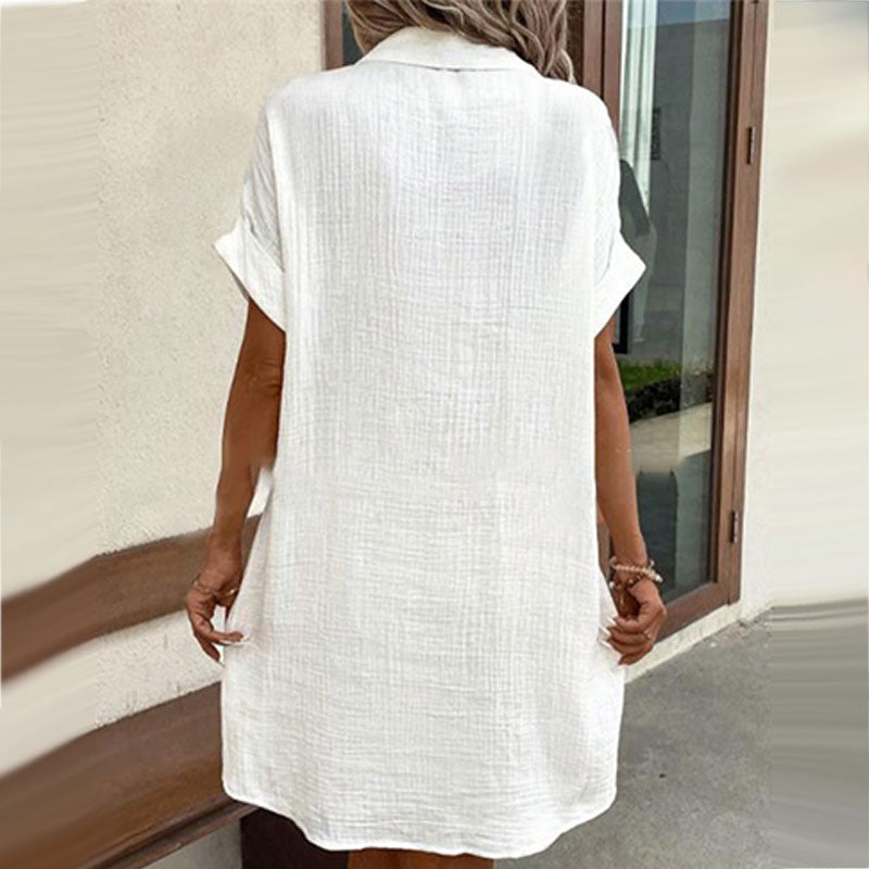 🔥50% OFF TODAY! 👗 Women's Buttoned Short Sleeve Pocket Shirt Dress ✨ Lightweight, Breathable & Perfect for Everyday Wear