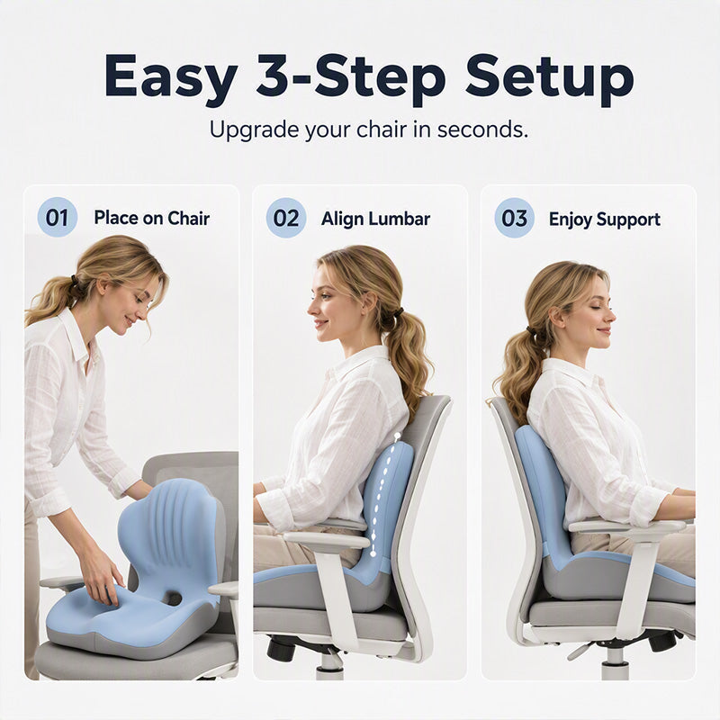 ⏳LAST DAY SALE ONLY ￡19.99!!💕🪑 Ergonomic Memory Foam Seat Cushion with Back Support – Stay Comfortable All Day, Perfect for Office, Car & Home ✨