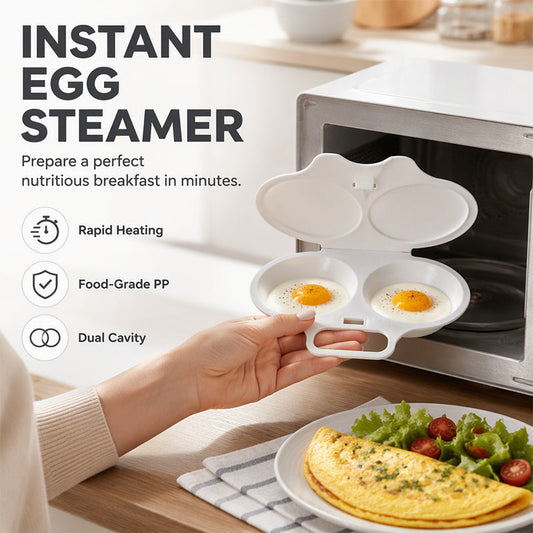 ⏰Last Day Special Price ￡6.99 for two！⏰ Microwave Egg Poacher – Dual-Cavity Steamer, Rapid Heating, Non-Stick PP – Ideal for Home, Office & Travel! 🔥