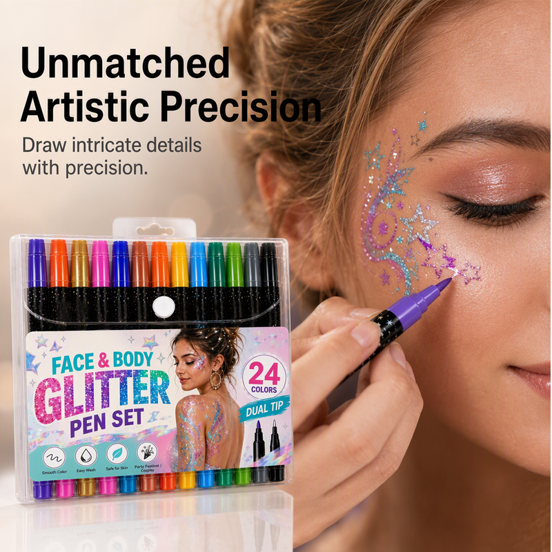 📢Last Day Sale Only ￡7.99!!⏰24-Color Face & Body Glitter Marker Set with Dual Tips