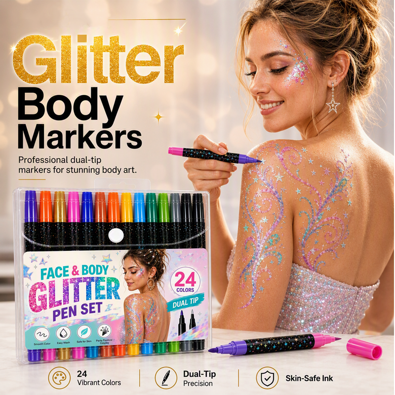📢Last Day Sale Only ￡7.99!!⏰24-Color Face & Body Glitter Marker Set with Dual Tips