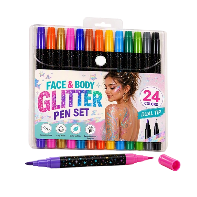📢Last Day Sale Only ￡7.99!!⏰24-Color Face & Body Glitter Marker Set with Dual Tips
