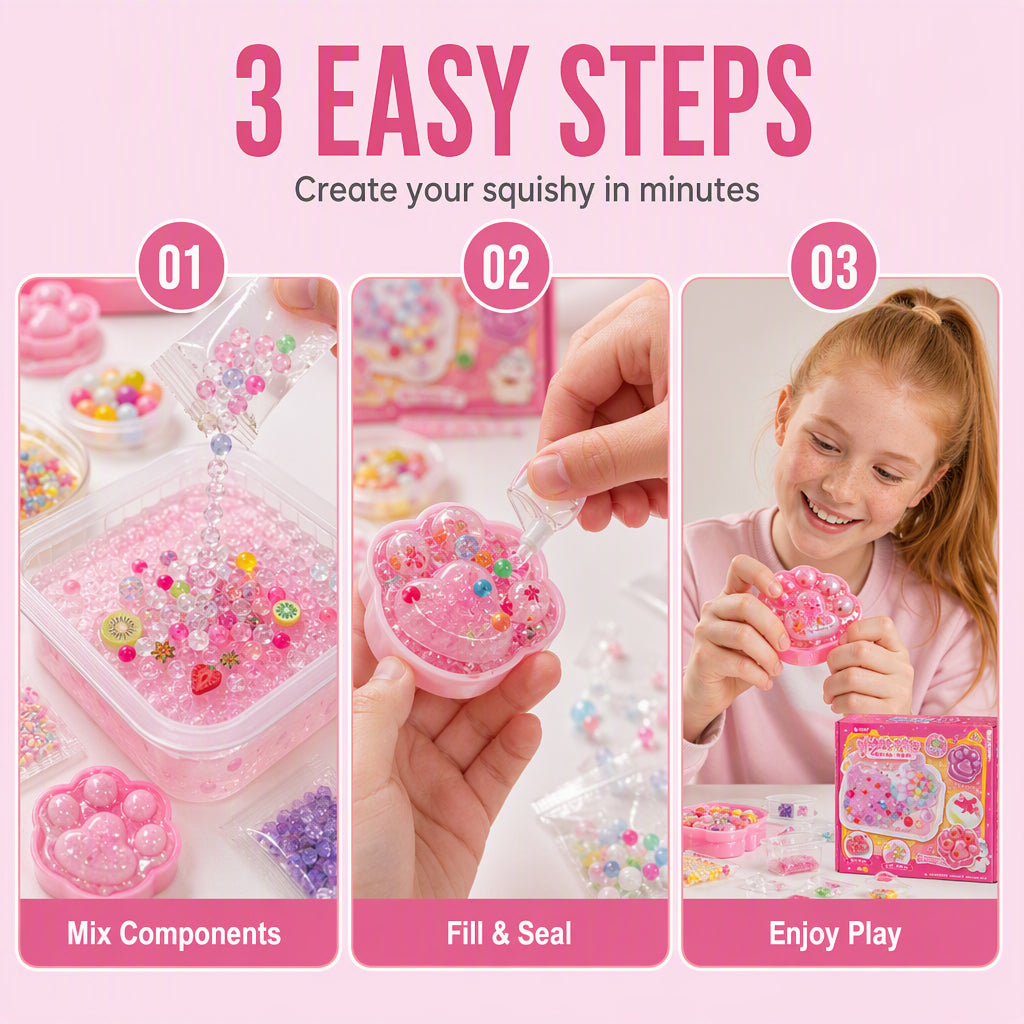 🧁DIY Fried Ice Squishy Toy Kit with Cat Claw Design for Kids
