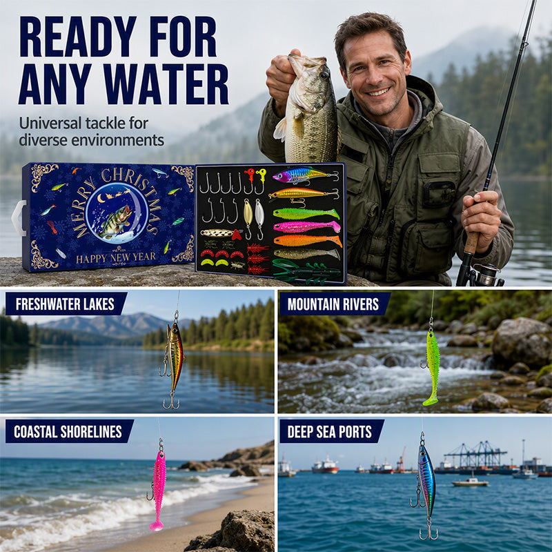 Fishing Lure Advent Calendar Blind Box Set with Minnow Popper Spoons