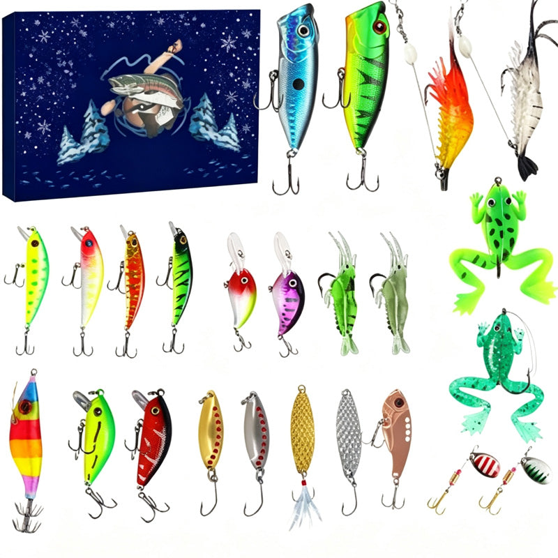 Fishing Lure Advent Calendar Blind Box Set with Minnow Popper Spoons