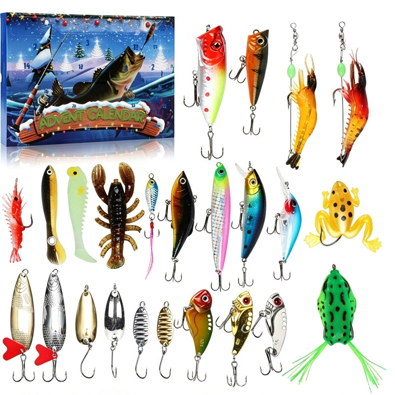 Fishing Lure Advent Calendar Blind Box Set with Minnow Popper Spoons