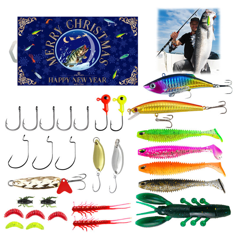 Fishing Lure Advent Calendar Blind Box Set with Minnow Popper Spoons