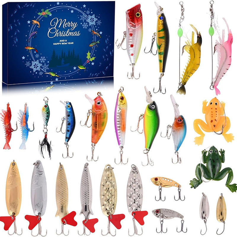 Fishing Lure Advent Calendar Blind Box Set with Minnow Popper Spoons