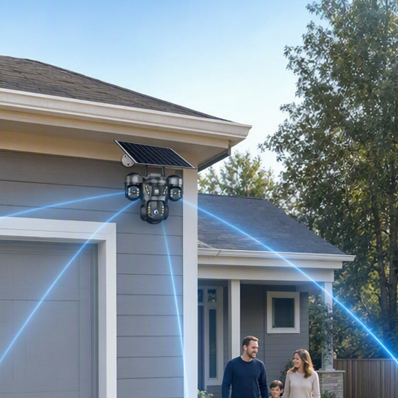 ☀️ Solar Triple-Lens Security Camera  – Clear Day/Night Monitoring 🏠
