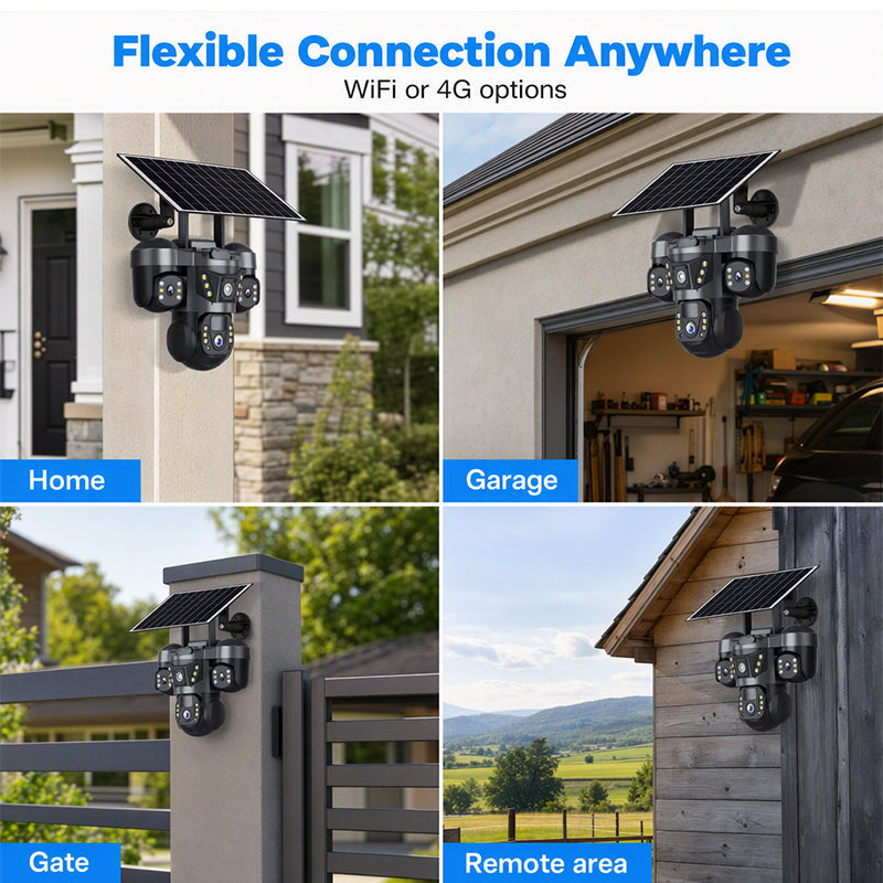 ☀️ Solar Triple-Lens Security Camera  – Clear Day/Night Monitoring 🏠