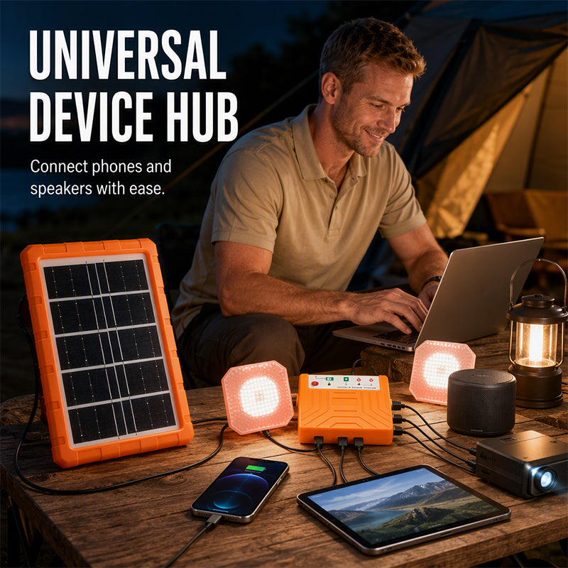 ☀️🔋 Portable Solar Power System – USB/Type-C Solar Generator with 2 LED Lights