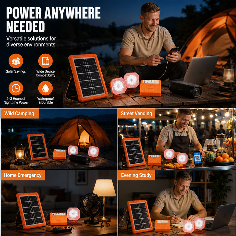 ☀️🔋 Portable Solar Power System – USB/Type-C Solar Generator with 2 LED Lights