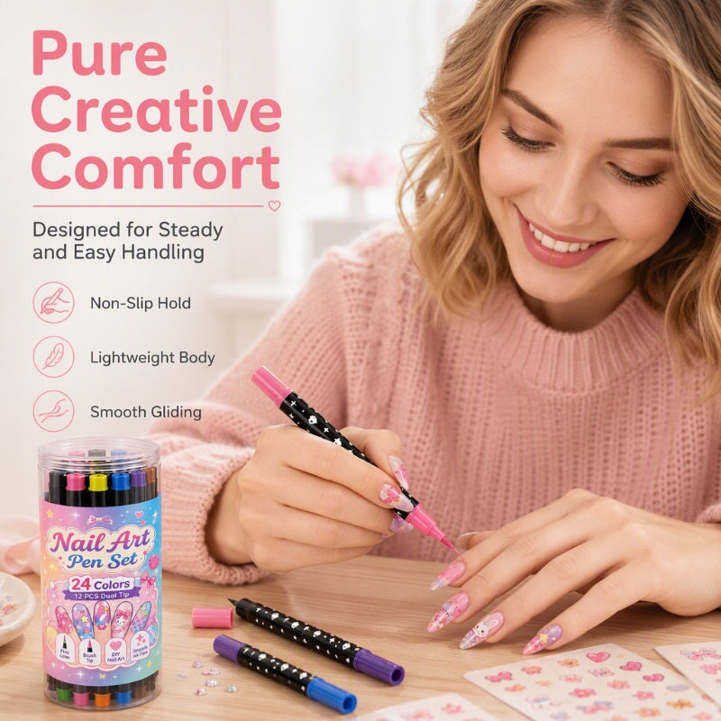 💥 24 Colors Dual Ended Nail Art Pens Set – Creative, Salon‑Quality, Easy DIY ✨