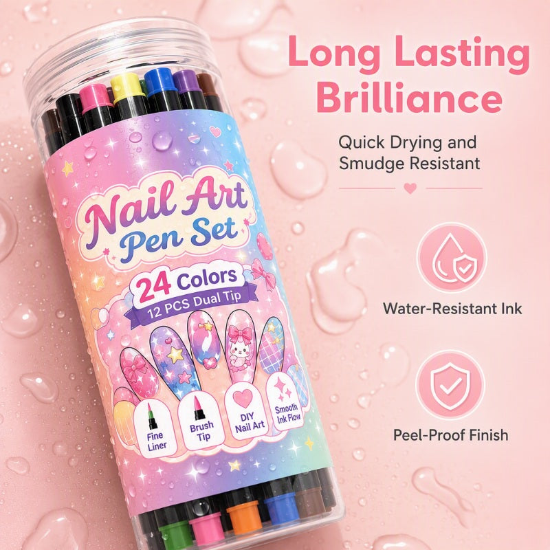 💥 24 Colors Dual Ended Nail Art Pens Set – Creative, Salon‑Quality, Easy DIY ✨