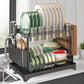 🍽️ 2-Tier Dish Drying Rack with Drainboard: Large Capacity, 360° Rotating Spout, Sturdy Carbon Steel, Space-Saving Design