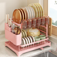 🍽️ 2-Tier Dish Drying Rack with Drainboard: Large Capacity, 360° Rotating Spout, Sturdy Carbon Steel, Space-Saving Design