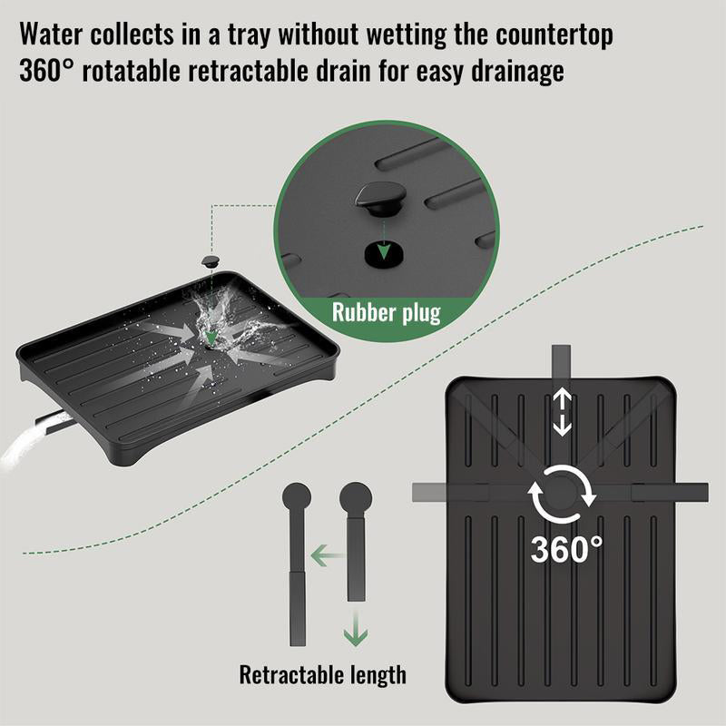 🍽️ 2-Tier Dish Drying Rack with Drainboard: Large Capacity, 360° Rotating Spout, Sturdy Carbon Steel, Space-Saving Design