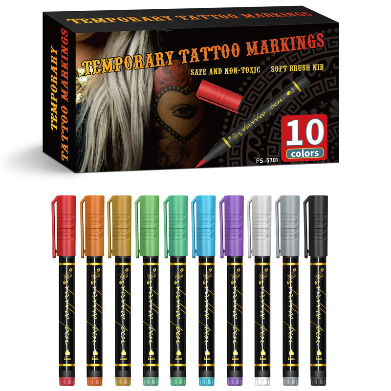 🎁🔥Last day sale 50% OFF🔥Cosmetic Grade Temporary Tattoo Markers for Skin, 10/15 Vibrant Colors Flexible Brush Tip Pens,, High Detail, Face Makeup Halloween, None Toxic, Office Stationery Writing Tool
