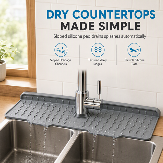 🎁2026 New Arrivals 50% OFF💧 Silicone Faucet Splash Guard Mat – Drain Fast & Cuttable, Keep Sinks Tidy 🧽