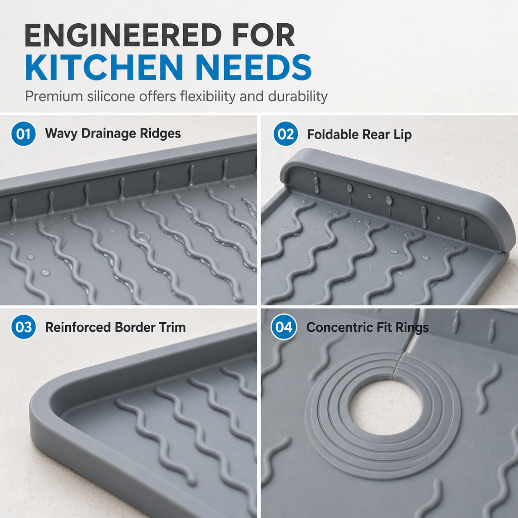 🎁2026 New Arrivals 50% OFF💧 Silicone Faucet Splash Guard Mat – Drain Fast & Cuttable, Keep Sinks Tidy 🧽