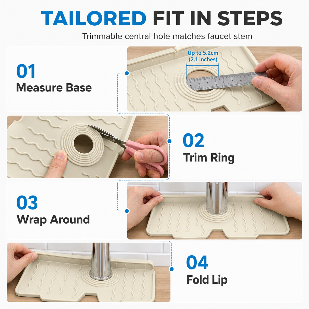 🎁2026 New Arrivals 50% OFF💧 Silicone Faucet Splash Guard Mat – Drain Fast & Cuttable, Keep Sinks Tidy 🧽