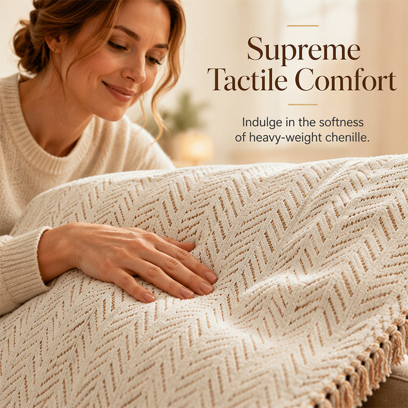 🛋️ Chenille Herringbone Sofa Throw | 4 Sizes