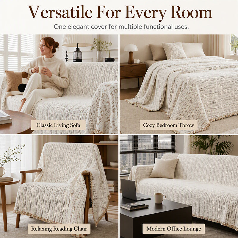 🛋️ Chenille Herringbone Sofa Throw | 4 Sizes