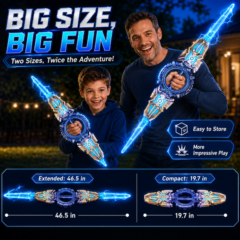 🥳2026 HOT SALE🥳💞50K+ SOLD! ⚔️✨Rechargeable Double-Blade Light Up Sword – 360° spin, extendable, 24 light modes, motion sounds, USB-C. Epic gift for kids 6+! 🎁💪