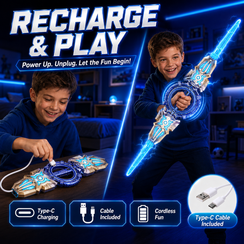 🥳2026 HOT SALE🥳💞50K+ SOLD! ⚔️✨Rechargeable Double-Blade Light Up Sword – 360° spin, extendable, 24 light modes, motion sounds, USB-C. Epic gift for kids 6+! 🎁💪