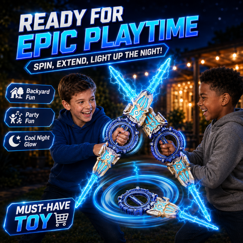 🥳2026 HOT SALE🥳💞50K+ SOLD! ⚔️✨Rechargeable Double-Blade Light Up Sword – 360° spin, extendable, 24 light modes, motion sounds, USB-C. Epic gift for kids 6+! 🎁💪