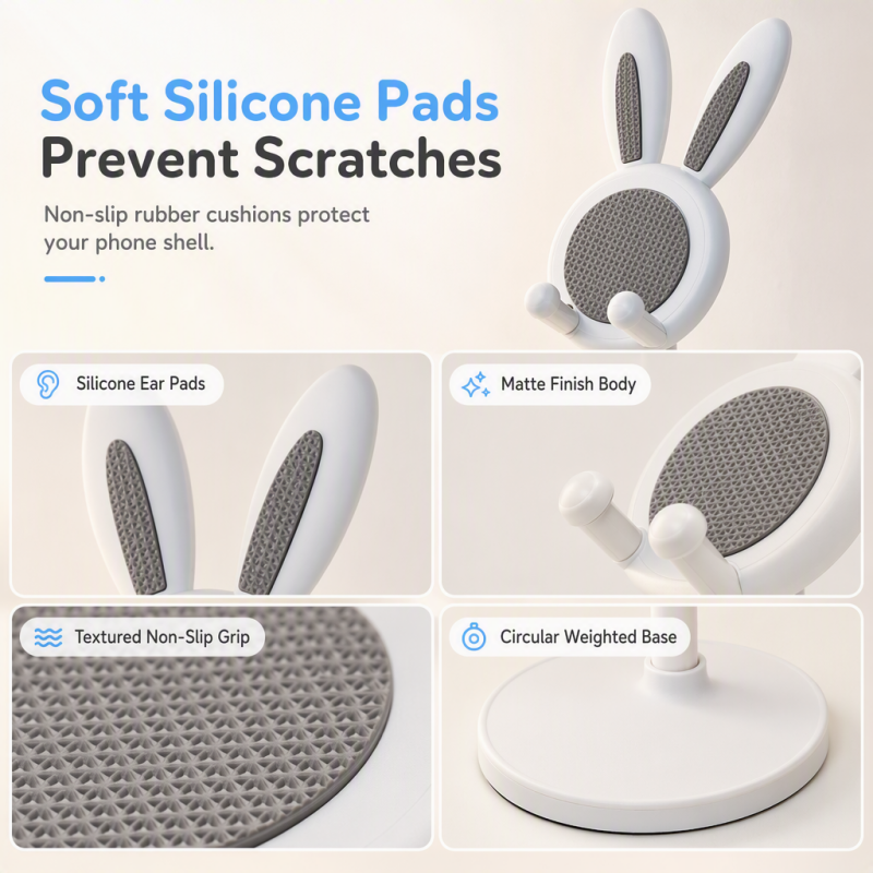 🐰📱Cute Bunny Aesthetic Desktop Phone Stand |Weighted Base with Anti-Scratch Silicone Pads📏